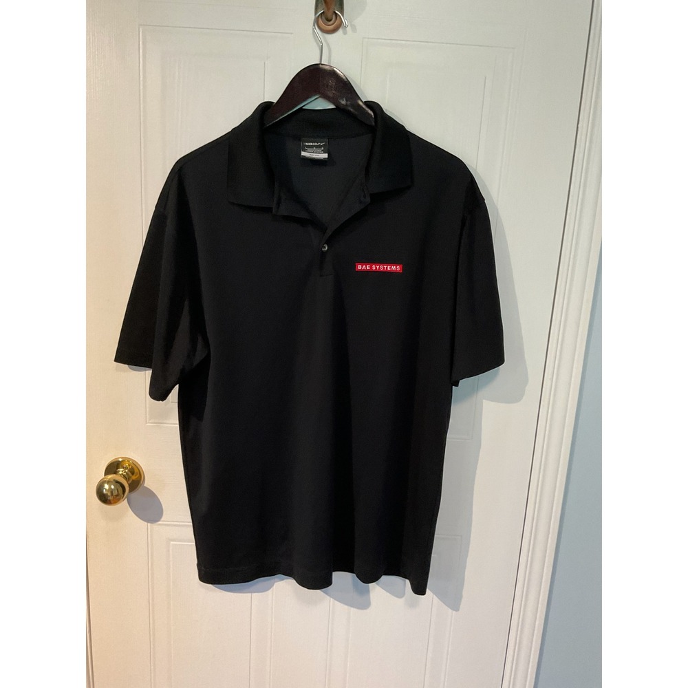 Nike Golf Polo Shirt Mens Large Black Excellent BAE Systems Dri-FIT Swoosh